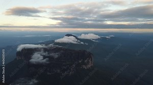 Drone flying over top of Tepuy Roraima Mount and offers stunning views of plateau and table-top mountains, Venezuela, Canaima National Park, South America