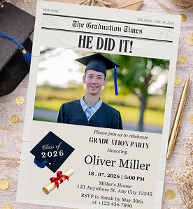 Graduation Party Invitation, Class of 2026 Invite, Blue Graduation Announcement, Self-editable Digital Download, Printable Grad Card - Etsy Canada