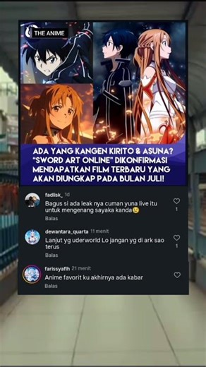 SWORD ART ONLINE DIKONFIRMASI MENDAPATKAN FILM BARU