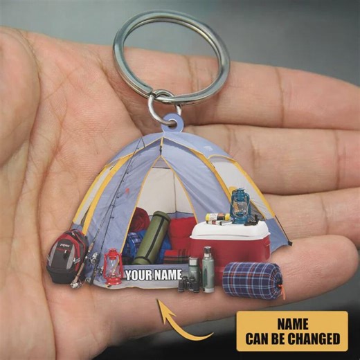 Personalized Camping Tent Keychain, Custom Name Flat Acrylic Keychain for Camper - Etsy