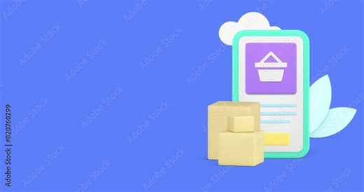 Online shopping order delivery smartphone marketplace application 3d icon animation