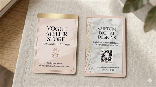 Luxury Business Card Template, Pink and Gold Branding, Minimalist Aesthetic Card, Editable Digital Business Card, Vogue Atelier Design - Etsy