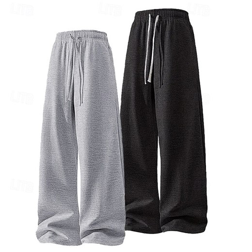 dark grey Sweatpants Trousers Drawstring Elastic Waist Plain Vacation Daily Wear Polyester Spring 2025