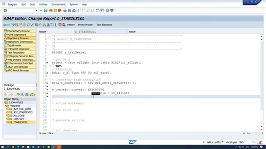 abap 52 将内表导出到EXCEL