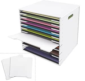 SONGWAY 12x12 Paper Storage Organizer - 13 Tier Desk File Organizer with Adjustable Shelves, Letter Mail Tray, 12x12 Stackable Scrapbook Paper Storage Cube for Home Office Classroom