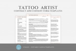 Editable Tattoo Artist Contract Template, Tattoo Consent Form, Tatto Artist Business Forms, Service Agreement Template, Canva Editable - Etsy