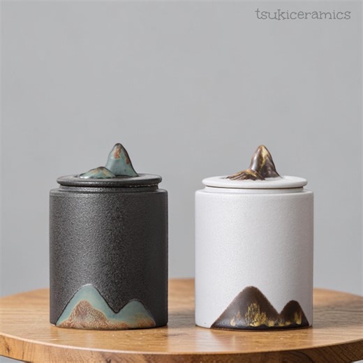 Japanese Ceramic Storage Jar With Mountain Lid – Handmade Black Tea Canister, Minimalist Asian Kitchen Decor, Sugar Coffee Container Gift - Etsy UK
