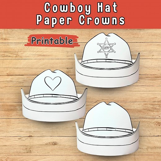 Cowboy Hat Paper Crown, Sheriff Hat, Cowgirl Hat, Coloring Craft for Kids Activity , Printable Instant Download - Etsy