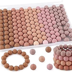 150Pcs Silicone Beads 15mm Mix Color, Bulk Silicone Beads 15mm for Keychain Pens and Bracelet Making(Brown)