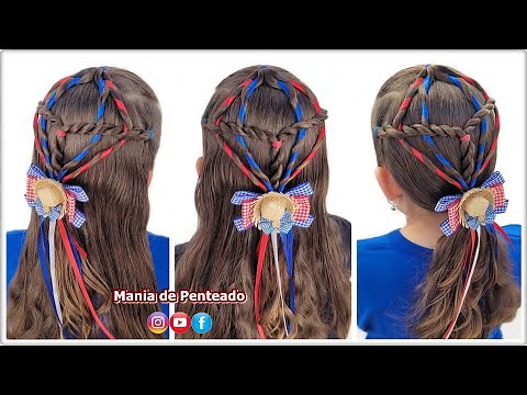 Penteado Balão Junino com Fitas para São Jõao | Hairstyle with Ribbons for Girls 🥰