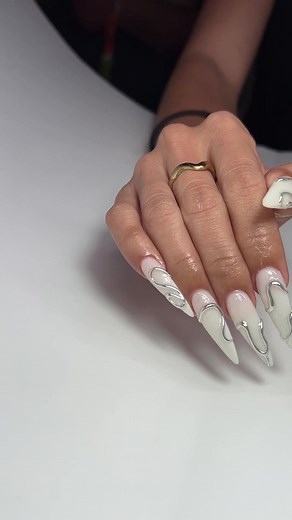 Milky White Metallic Swirls Nail Art Tutorial