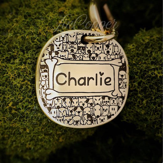 Personalized Dog Tag • Deep Engraved Pet ID • Brass • Luxury Pet Gift - Etsy