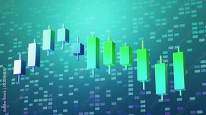 A slowly moving candlestick chart floats up. investment symbol. 3D animation