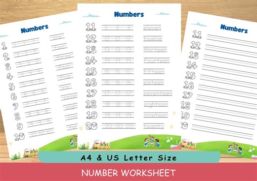 Numbers Tracing & Counting Worksheet 1–20 | Preschool and 1st Grade Math Activity - Etsy