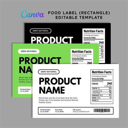 Rectangle Food Labels, Snack Label, Pouch Packaging Label, Freeze Dried Labels, Peanut Labels, Food Packaging Label Template Editable Canva - Etsy