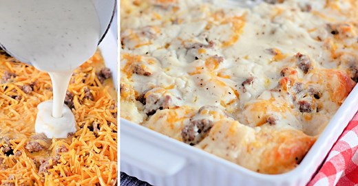 Biscuits and Gravy Casserole - with a Rich, Creamy Sausage Gravy & Grands Biscuits.