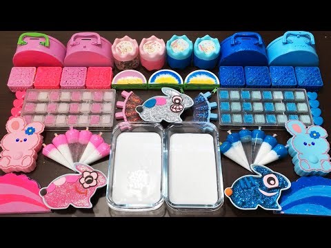 PINK and BLUE RABBIT Slime !!! Mixing random into GLOSSY Slime !!! Relaxing slime videoTom Slime