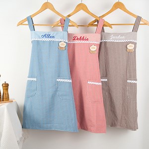 Embroidered Plaid Apron: Women's Baking Apron With Lace Pockets - Etsy