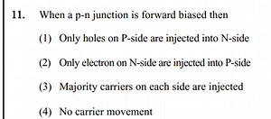 When a p-n junction is forward biased then (1) Only holes on P ... | Filo