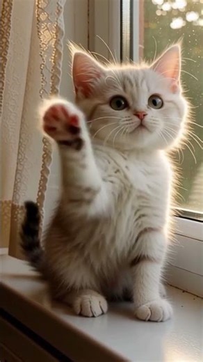 Little Cute KITTY waving "HELLO" 🐱❤️