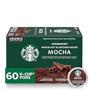 Starbucks K-Cup Coffee Pods, Flavored Hot or Iced Coffee, Mocha, 60 Keurig Pods
