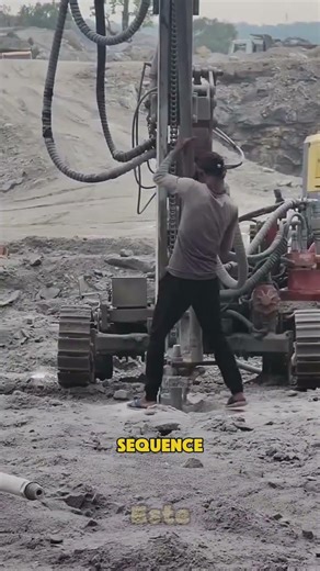 Drilling blastting explosive charging. #nature #quarry #technology