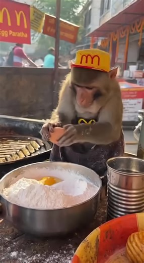 Monkey Chef Prepares Delicious Pizza for You