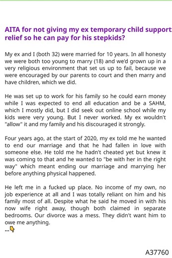 34K views · 47 reactions | AITA ☘ for not giving my ex temporary  child   support   relief so he can pay for his stepkids? | Reddit Memories | Facebook