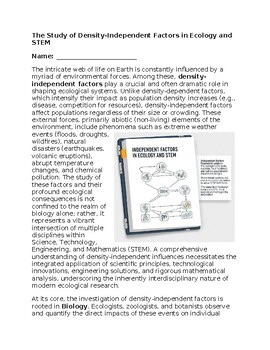 Density-Independent Factors & STEM - No Prep - Worksheet - 100% Editable