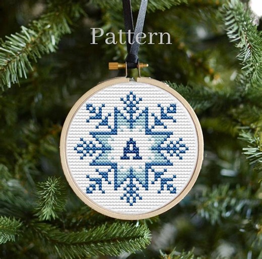 Snowflake Cross Stitch Pattern With Alphabet Chart for Initial Ornament With Monogram Letters - Etsy