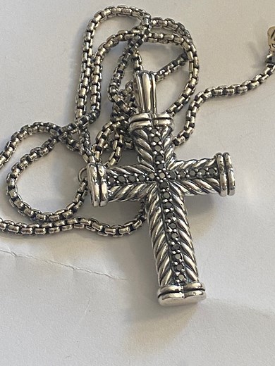 David Yurman Large Black Diamond Cross Pendant Chevron & Chain - Etsy