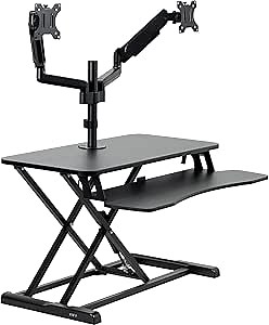 VIVO 32 inch Standing Desk Converter with Dual Monitor Mount for up to 32 inch Screens, Height Adjustable Riser with Mechanical Spring Arms, Black, DESK-KIT-0K2K