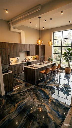 This Epoxy Kitchen Floor is Next Level 💎 #shorts #cooking