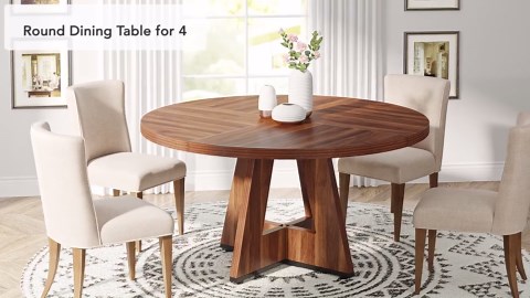 BYBLIGHT Roesler Farmhouse Gray Wood 47 in. 4 Legs Round Dining Table Small Kitchen Dining Table Seats 4 BB-XK00468XHY
