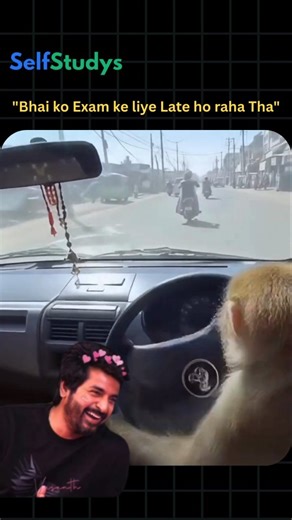 SelfStudys on Instagram: "Exam ka tension Itna tha ki driver bhi outsource Ho gya 🐒😂 9 baje exam tha aur 8:55 pe nikla tha! (Real life me aise mat karna, padhai kar lena aur time se jana 😅) ✨ Save this for exam szn Board Exam Preparation, Board Exam 2026, CBSE Class 10, CBSE Class 12, Class 10 Board Exam, Class 12 Board Exam #examtime #examstress #studentlife #indianstudents #funnyreels #studygram #cbse #cbseexams #boardexam2026 #memes #selfstudys"