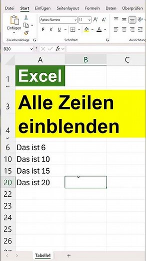 Alle Zeilen in Excel einblenden - alle Zellen wieder sichtbar machen falls sie ausgeblendet sind