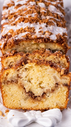 Julie Clark | Tastes of Lizzy T on Instagram: "Apple Streusel Bread with cinnamon sugar walnuts baked inside and on top. This bread is ridiculously good and easy too! Comment APPLE to get the recipe! https://www.tastesoflizzyt.com/apple-fritter-bread/ #applebread #apples #quickbread"
