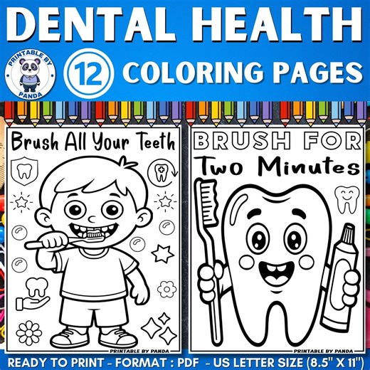 Dental Health Month Coloring Pages Sheets for Kids , Brushing Teeth Coloring Sheets Activities , Dental Education Printable Worksheet - Etsy