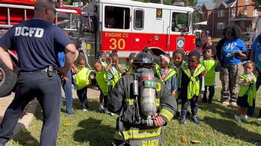 The Lorraine Whitlock Elementary School visited DC’s Bravest Engine 30 and Truck 17 at The Heights firehouse, where the children got a good look and even got to try on the firefighting gear worn to protect them. Every day is a community day. | DC Fire And EMS