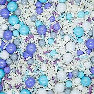 Frozen Sprinkles for Cake Decorating - Blue and White Sprinkles for Frozen Cake Decorations with Edible Snowflake, Jimmies, Nonpareils, Sugar Pearls for Cupcake Decorations