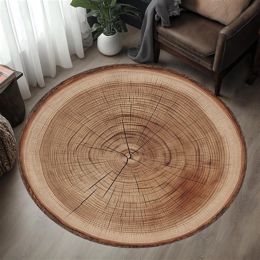 Tree Ring Wood Rug: Round Log Cabin Decor - Etsy
