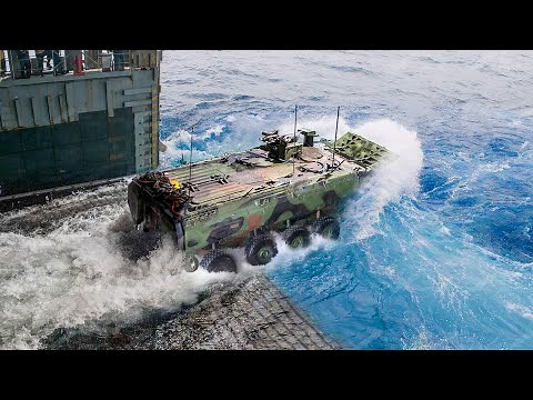 Brand New US Armored Vehicle Jumping From Ship Into Deep Water