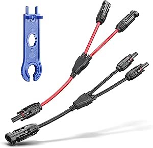 Solar Panel Connectors 2 to 1 Y Branch PV Connector Kit 1 Pair Solar Parallel Adapter 30A IP67 Waterproof Solar Panel Splitter Cable for RVs Roof (M/FF, F/MM)