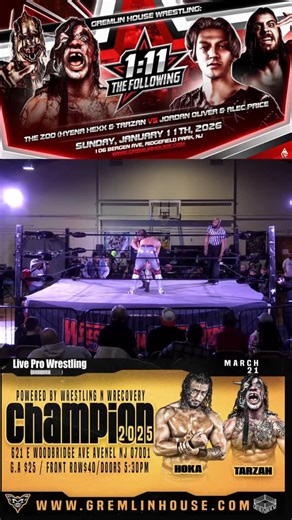 Hoka The Hybrid King vs The Tarzanian Devil Tarzan On YouTube now!! Busta and The Brain Alec Price & Jordan Oliver vs The Zoo Hyena Hexx & Tarzan Jan 11th at the Mecca in Ridge Field Park NJ @gremlinhousewrestling @gremlinhousestreetteam #wwe #aew #tna #aaa #cmll #hoka #tarzan #tarzanduran #tarzaniandevil #prowrestling #gremlinhouse #gremlin #ridgefieldpark #themecca #wrestling #newjersey | Randy Christie