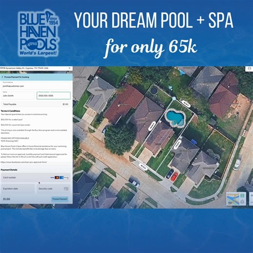 Think a pool is out of reach? Think again. 💦 Pool spa combo for $65K 💳 Payments as low as $500/month You’re getting a full package, not a stripped-down build: ● 80 ft perimeter pool ● LED lighting ● Entry steps ● Tanning ledge ● 400 sqft of smart decking ● Smart Pebble plaster ● 4 ft bench ● Drainage in decking ● Smart cartridge filter ● Variable speed pump ● Full Phone Automation ● 400k BTU Heater (with SPA upgrade only) Design it online. Buy it online. Enjoy it in 45 days (actual constructio