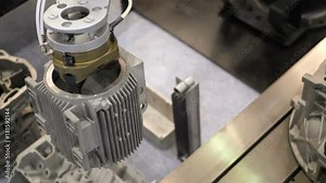 Industrial robot manipulator movements that are programmed in the control unit. Robot mechanism works in the factory.Robots weld car parts in production line at factory. Robotic Arm. Cybernetic system Stock Video