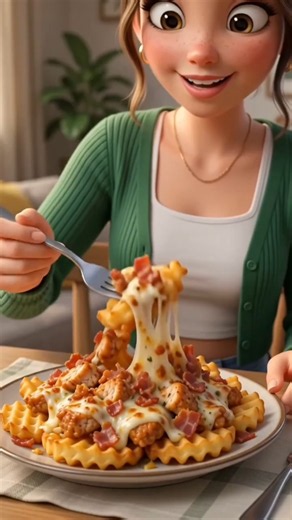 Loaded Chicken Waffle Fries 🍗🧀🔥 | The Ultimate Snack! #shorts #3danimation #satisfyingcooking