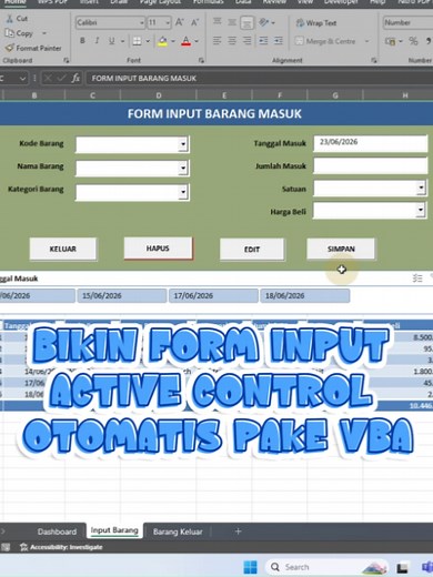 Form Input Active Otomatis di Excel dengan VBA