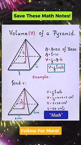 VOLUME OF A PYRAMID FORMULA MATH NOTES!! Don't forget to follow for more. Thank you po. #mathnotes #mathematics #mathtricks #MathTricksTutorial #maths #mathtrick #mathtutorial #basicmath #basicmathreview #viral #trending #educational #mathshortcut #mathhacks #tutorial #lovemath #mathematicstutorial #mathreview #reels #reelsvideo #reelsviral #reelsfb #fyp #FORYOU | Math Notes