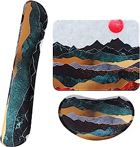 iLeadon Keyboard Wrist Rest + Mouse Pad + Mouse Wrist Rest Support Set, Memory Foam for Easy Typing Pain Relief, 3Pcs Keyboard Mouse Pad Set for Computer, Laptop, Home & Office - Sunset Mountain